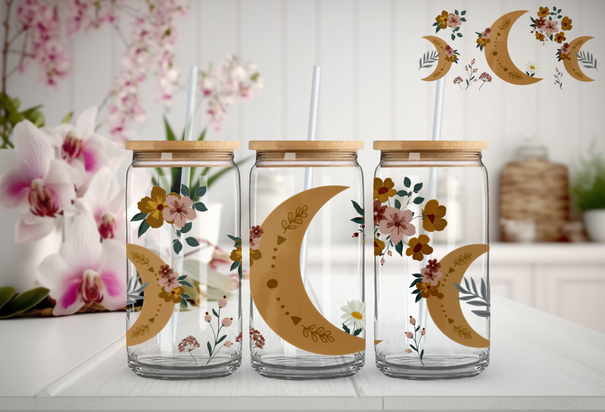 Crescent Moon 16 oz Glass Libby Cup with Straw