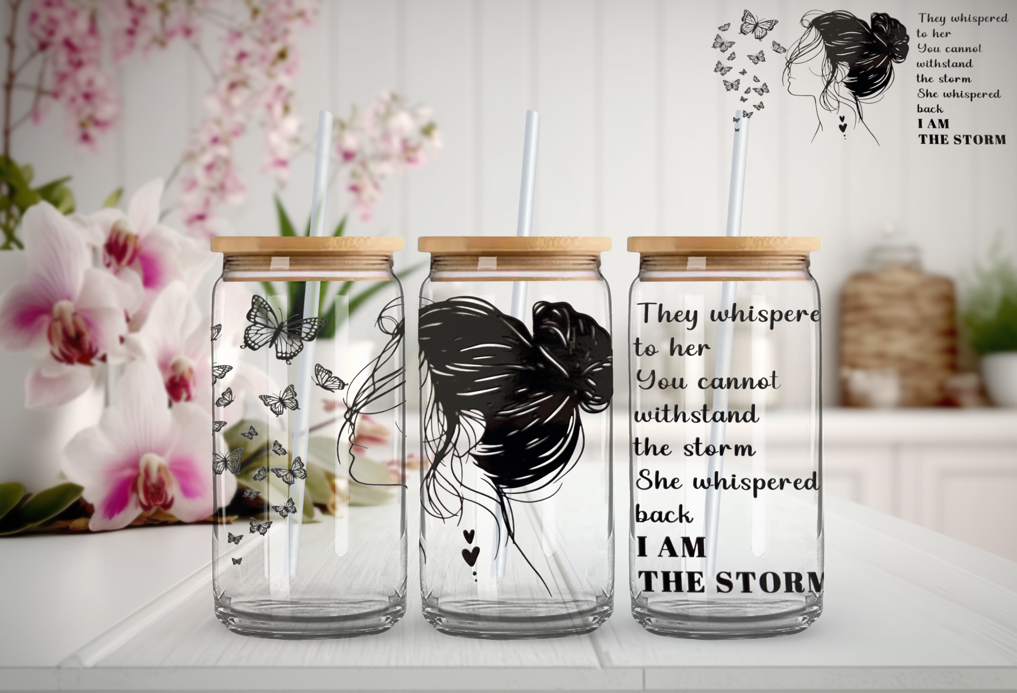 I Am The Storm 16 oz Glass Libby Cup with Straw
