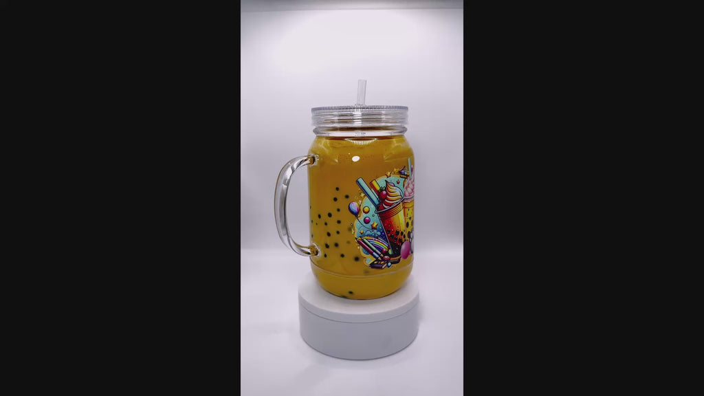 Panda Boba Tea 24 oz Mason Jar Snow Globe