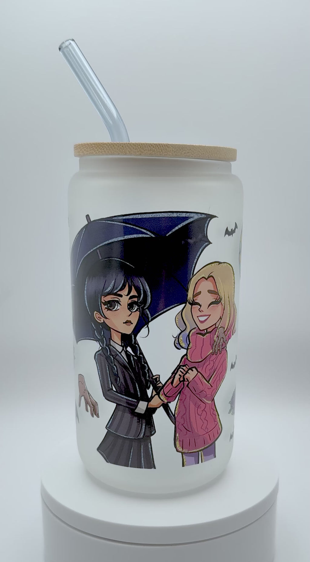 Wednesday & Enid 16 oz Glass Libby Cup with Straw