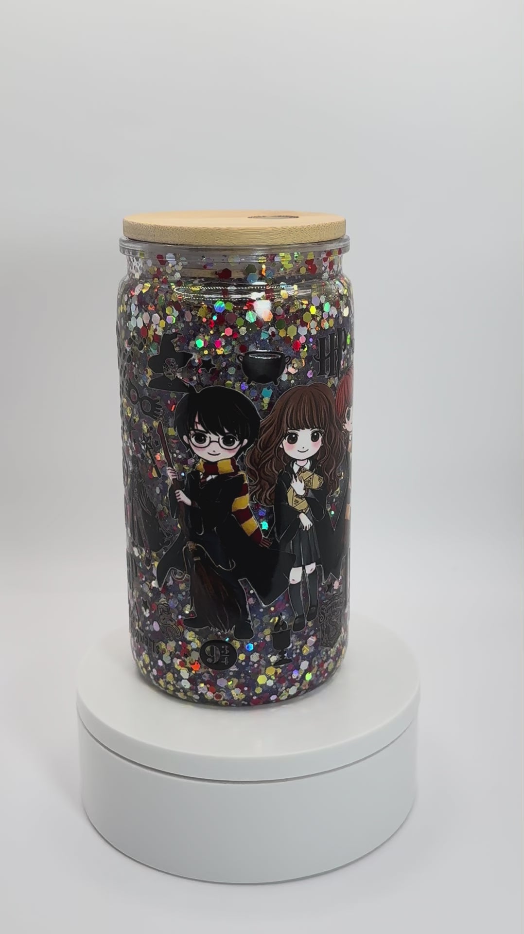 Wizard World Friends 16oz Acrylic Snow Globe Tumbler with Bamboo Lid and straw